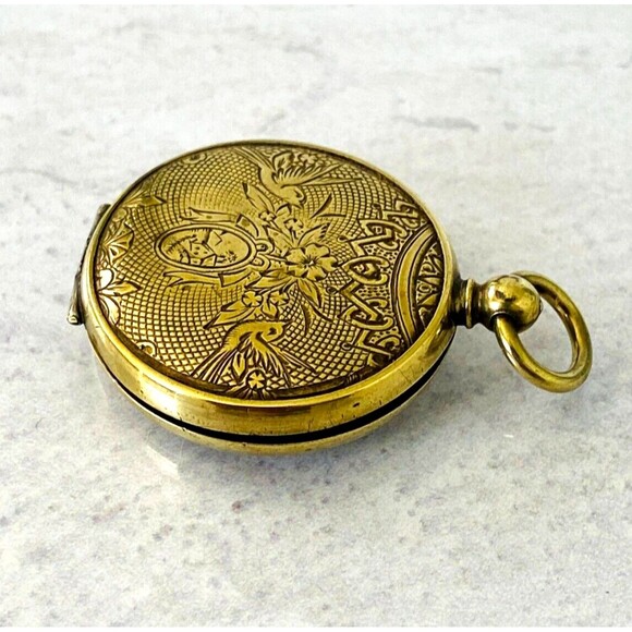 Antique Victorian Hand Engraved Birds Pinchbeck Gold Pocket Watch Locket Pendant - Picture 4 of 9